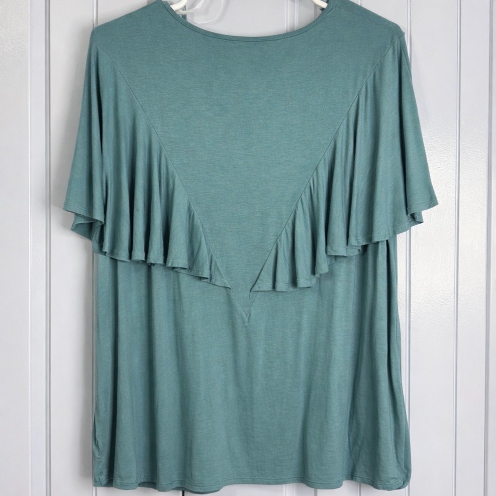 Vintage America Dakota Flutter Ruffle Sleeve Top in Aquatic Blue ~ Size XL~NWOT - Picture 5 of 11